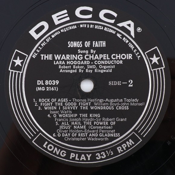 Waring Chapel Choir Songs Of Faith Hymn-Anthems Vol. I & II, LP Record DL 8039 - Picture 14 of 16